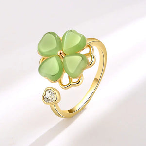 Four Leaf Green Clover Adjustable Fidget Spinner Ring