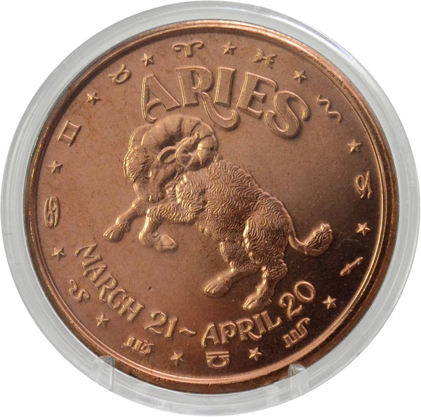 Zodiac Design 1 oz Pure .999 Copper Round Bullion Coin in Capsule