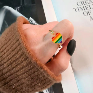 Rainbow Heart Adjustable Fidget Spinner Ring