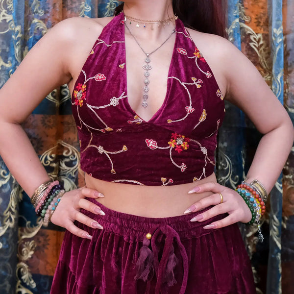Embroidery Boho Velvet Bralette