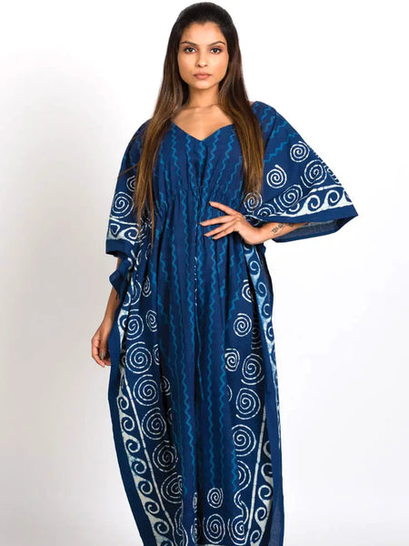 Spiral Block Print Kaftan Dresses