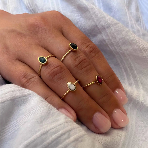 Gem Rings - Gold tone, Adjustable Stainless Steel