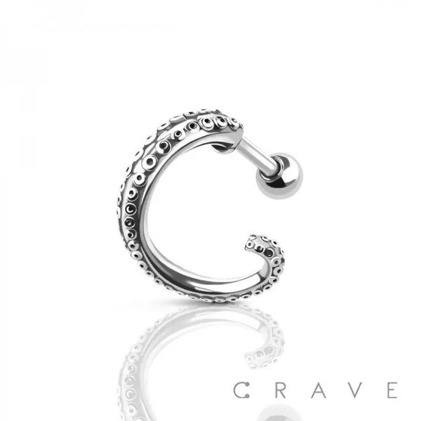 Octopus Kraken Leg 316L SS Cartilage Ear Cuff Barbell