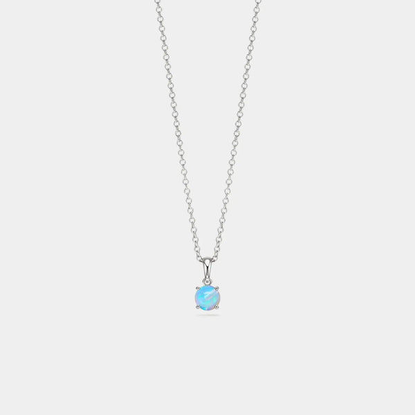 Solitaire Round Opal Pendant Necklace in 925 Sterling Silver - Silver/Blue
