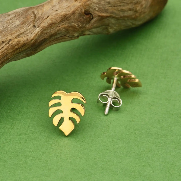 Bronze Monstera Stud Earrings