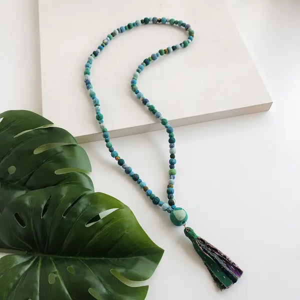 Kantha Water Lilies Tassel Necklace