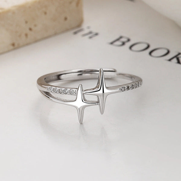 Dainty Double Star Adjustable Stacking Ring in Sterling Silver
