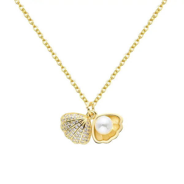 Dainty Seashell Pearl Pendant Necklace