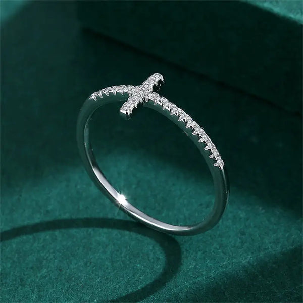 Moissanite Sterling Silver Cross Engagement Ring