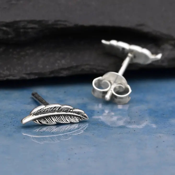 Sterling Silver Feather Post Earrings - 3x10mm
