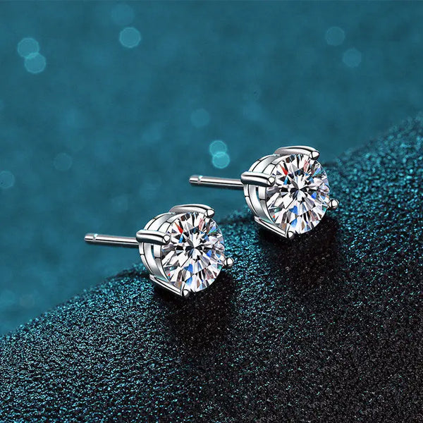 Four Prong Moissanite Stud Earrings in Sterling Silver