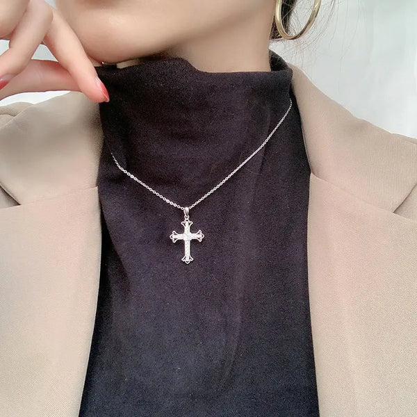 Moissanite Cross Pendant Necklace in 925 Sterling Silver