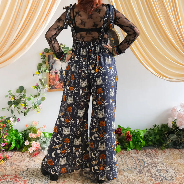 Celestial Cat & Moon Boho Wide Leg Jumpsuit