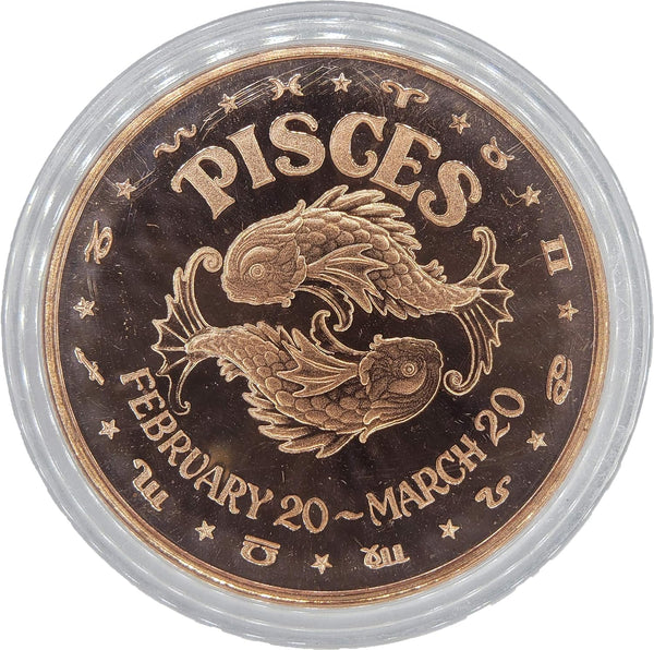 Zodiac Design 1 oz Pure .999 Copper Round Bullion Coin in Capsule