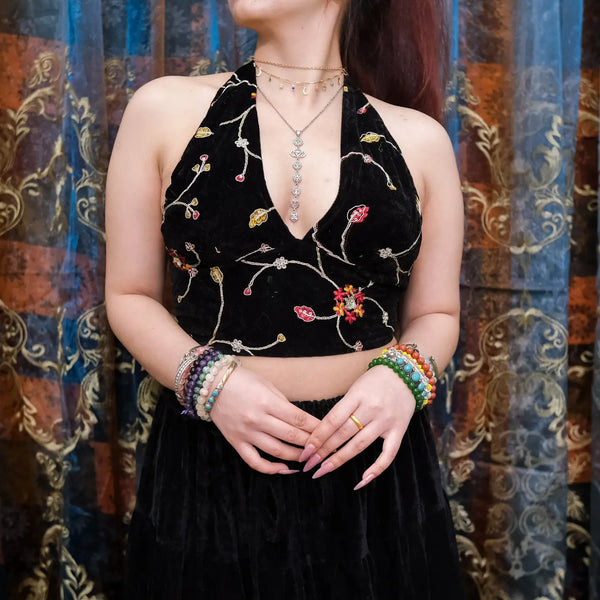 Embroidery Boho Velvet Bralette - Black