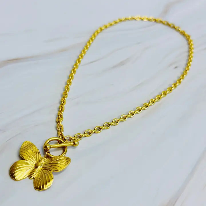 Vintage Butterfly Solo Toggle Necklace