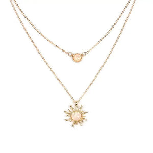 Gold Opal Sun Moon Layered Necklace Set