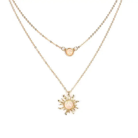 Opal Sun Moon Layered Necklace Set