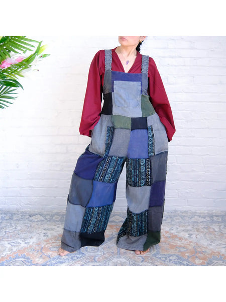 Solid Color Grunge Patchwork Wide Leg Jumpsuit