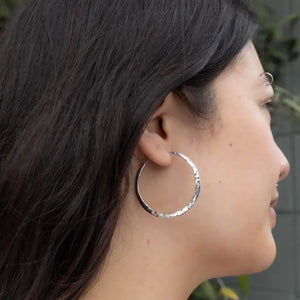 Sterling Silver Hammered Hoop Earrings