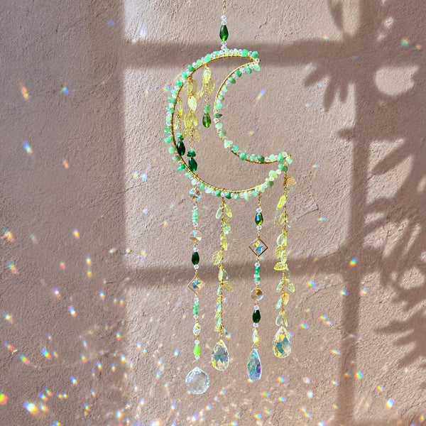 Whimsy Crystal Moon Suncatchers - Amethyst, Rose Quartz, & Green Aventurine
