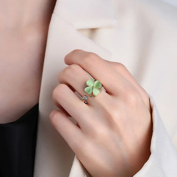 Four Leaf Green Clover Adjustable Fidget Spinner Ring