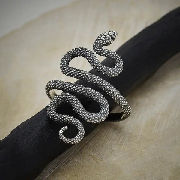 Textured Snake Adjustable Ring - Sterling Silver