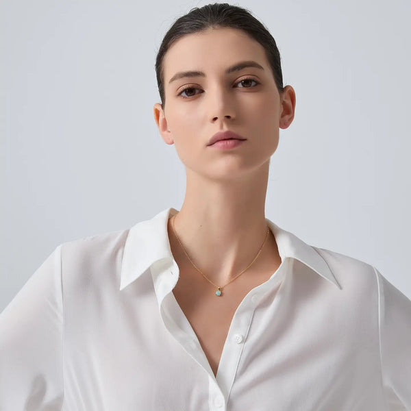 Solitaire Round Opal Pendant Necklace in 925 Sterling Silver - Silver/Blue