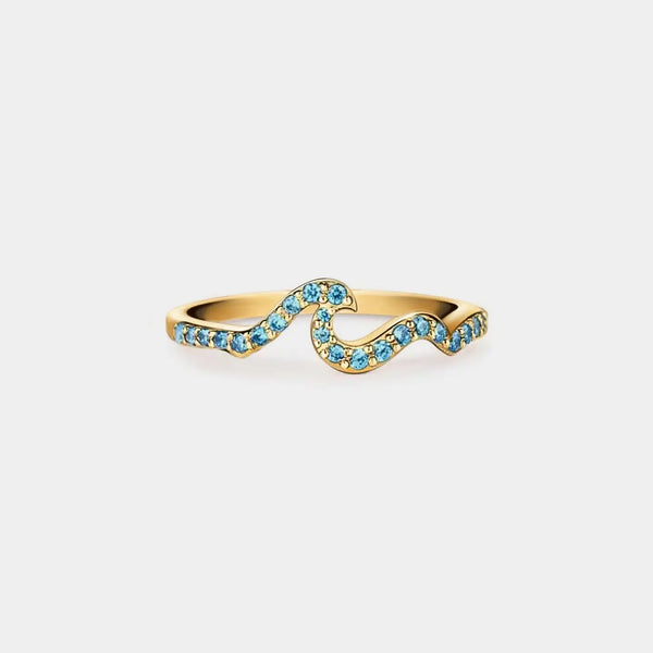Blue Stone Ocean Wave Stacking Sterling Silver Ring