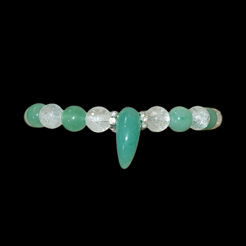Green Aventurine and Crackle Quartz Claw Elastic Bracelet