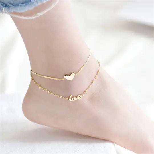 Gold Layered Heart Ankle Bracelet Anklet