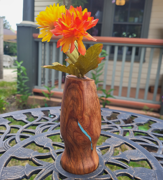 Wood Plant Pot with Turquoise Inlay - Joe Krebsbach