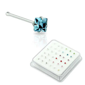 Square Sterling Silver Mixed Color Nose Stud