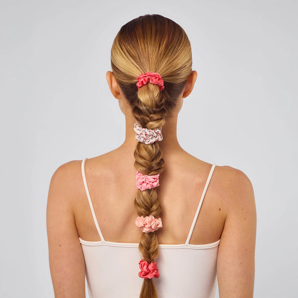 Ruched Satin Scrunchies 5pc Set - Assorted Cherry Blossom