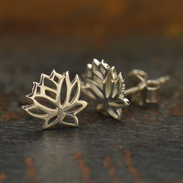 Silver Openwork Lotus Stud Earrings 9x9mm