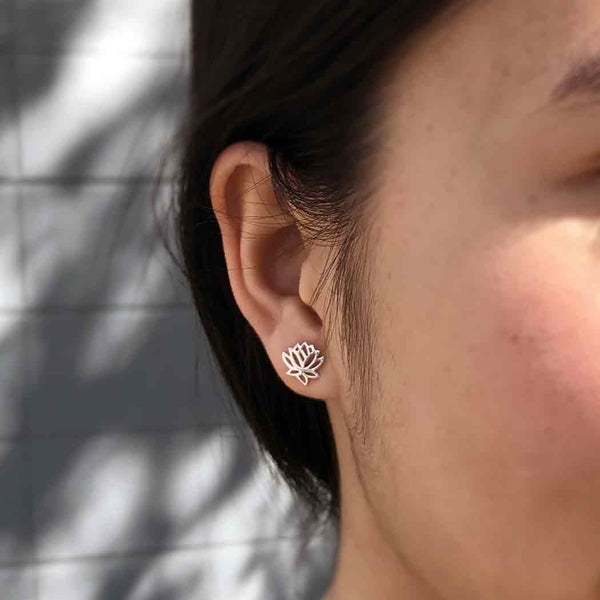 Silver Openwork Lotus Stud Earrings 9x9mm