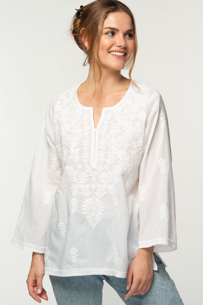 Tara White Embroidered Tunic