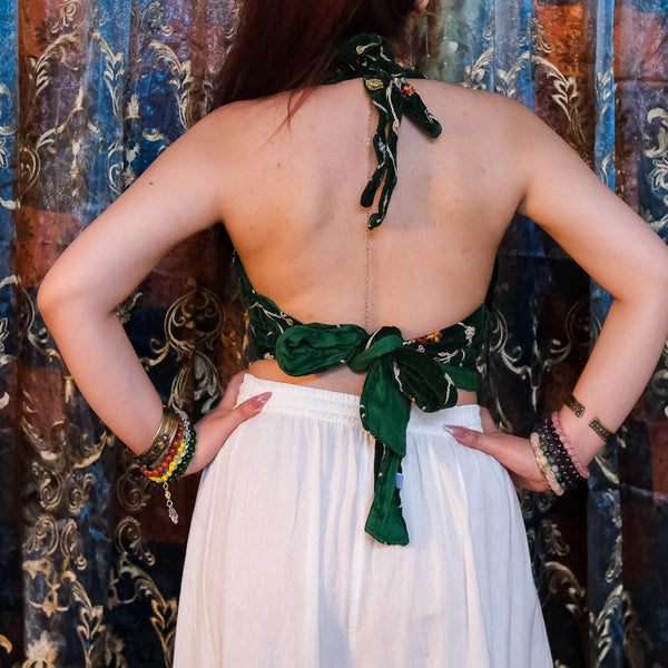 Embroidery Boho Velvet Bralette - Green