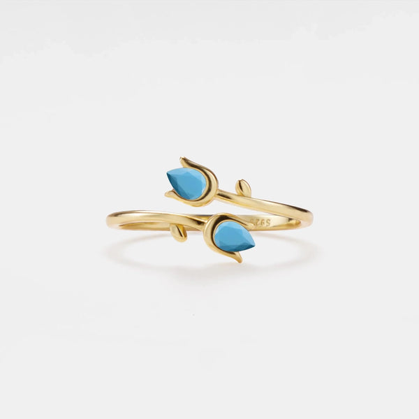Turquoise Tulip Flower Stacking Ring in 925 Sterling Silver