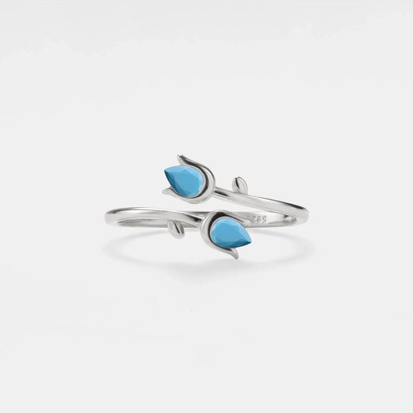 Turquoise Tulip Flower Stacking Ring in 925 Sterling Silver