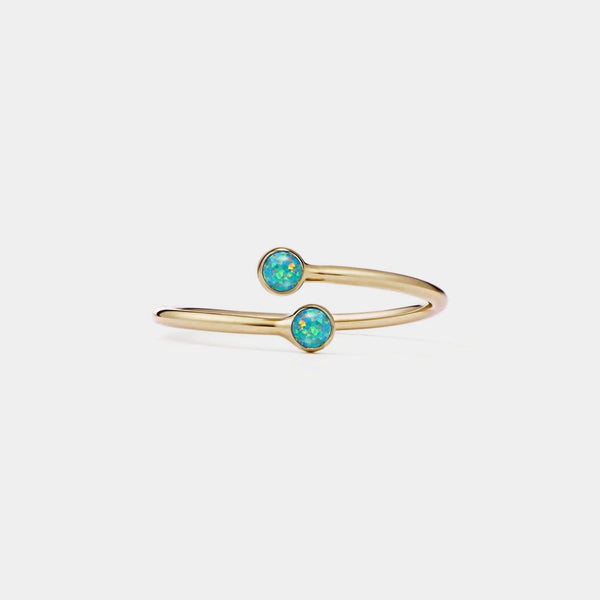 Dainty Opal Stacking Bypass Thin Ring in 925 Sterling Silver