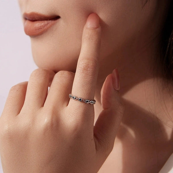 Blue Evil Eye Nazar Eternity Ring in 925 Sterling Silver
