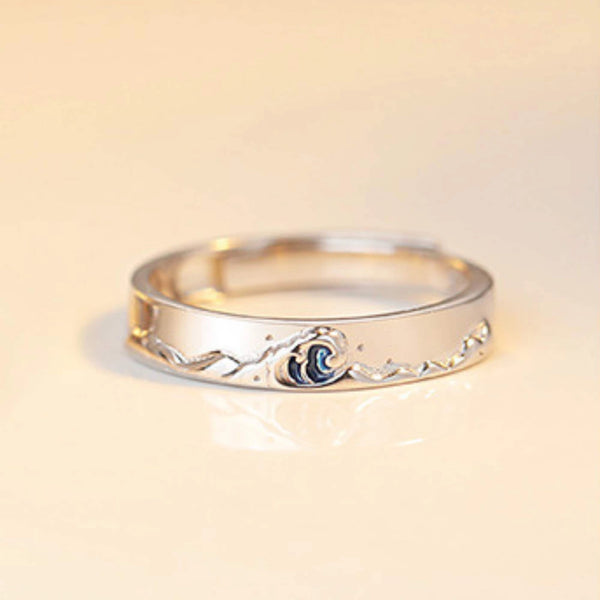Mountain & Ocean Matching Rings in 925 Sterling Silver
