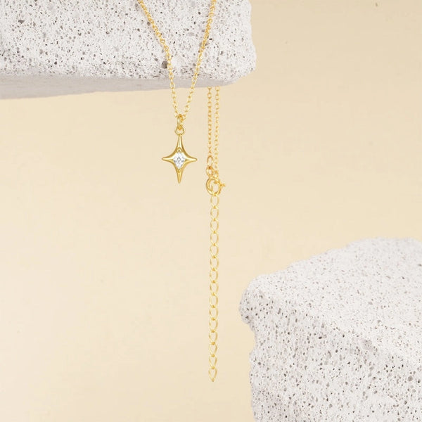Celestial North Star Charm Necklace Gold Plated 925 Sterling Silver