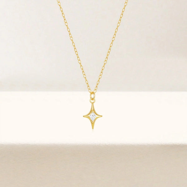 Celestial North Star Charm Necklace Gold Plated 925 Sterling Silver