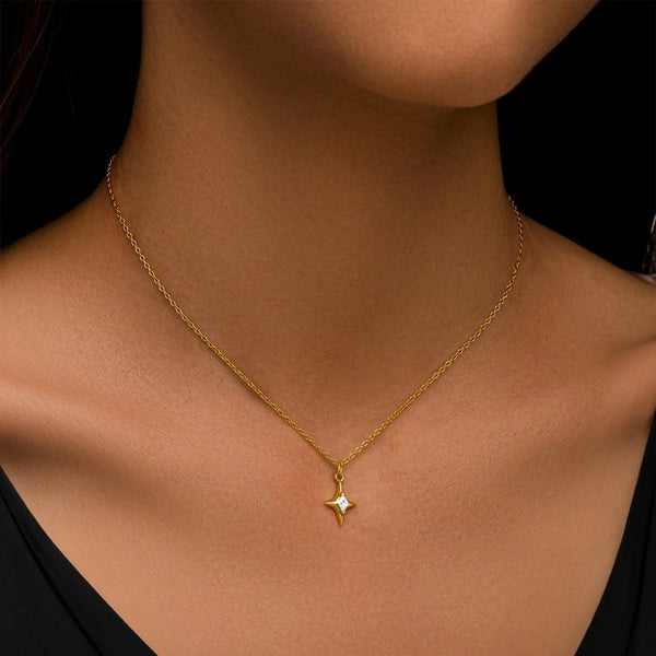 Celestial North Star Charm Necklace Gold Plated 925 Sterling Silver