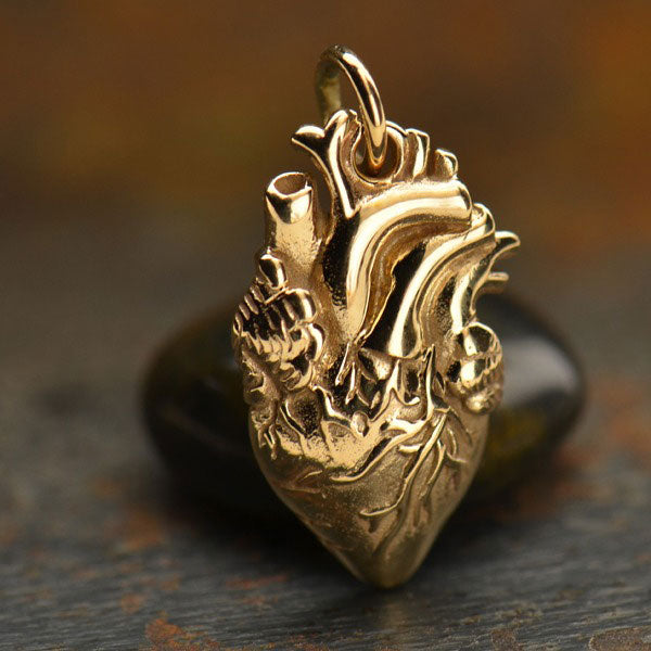 Bronze Anatomical Heart Charm & Stainless Steel Chain