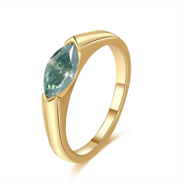 Marquise Green Moissanite Engagement Ring in 925 Sterling Silver - Gold