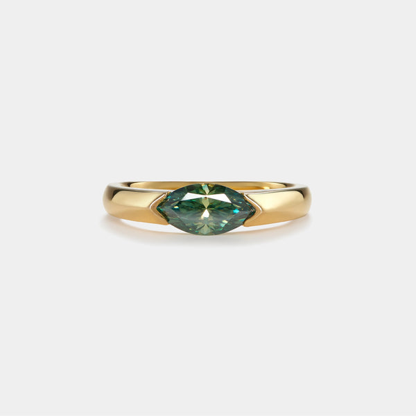 Marquise Green Moissanite Engagement Ring in 925 Sterling Silver - Gold
