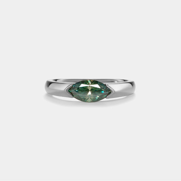 Marquise Green Moissanite Engagement Ring in 925 Sterling Silver
